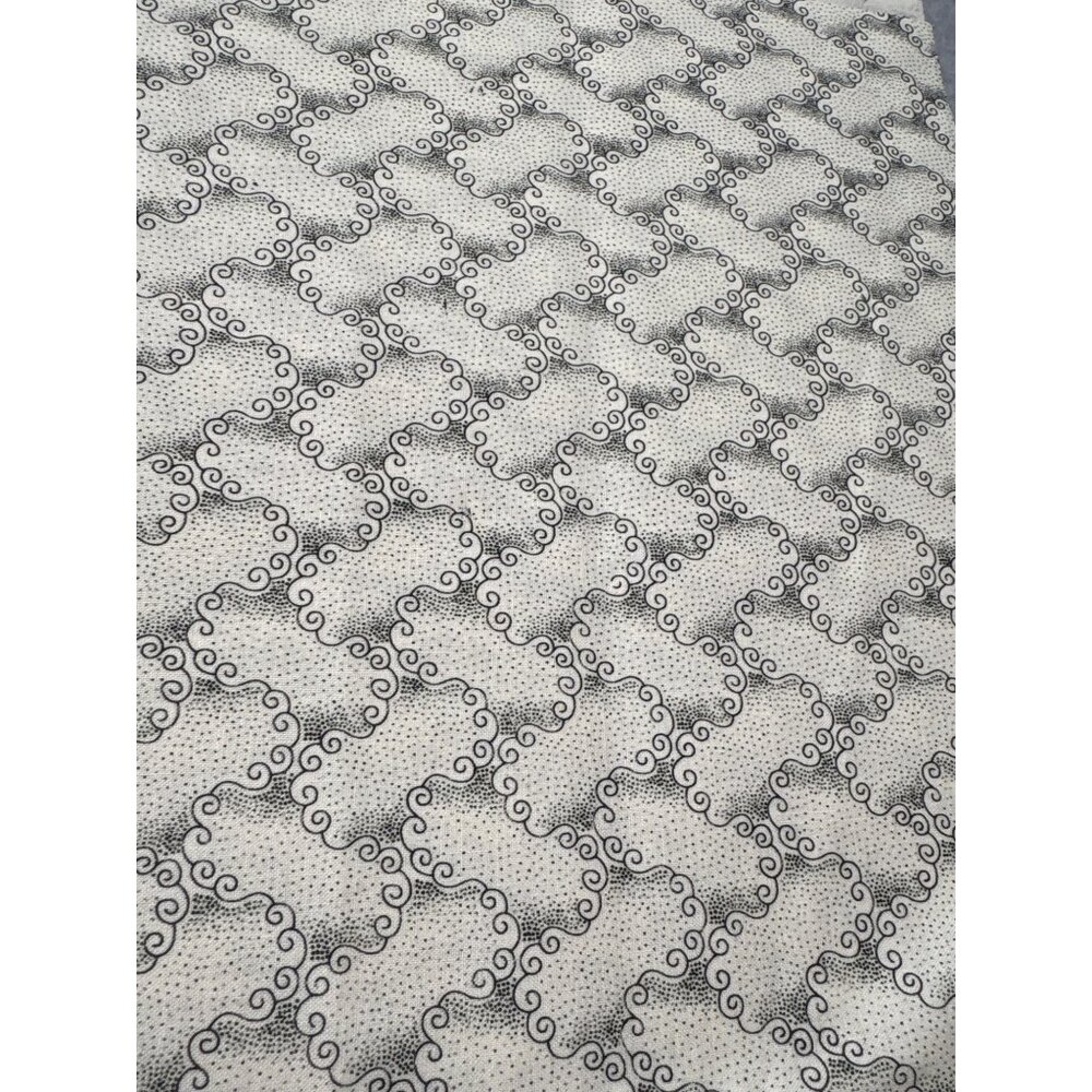 Black & Cream Curly Cloud Pattern Cotton Fabric 1/2 yard x 44" Quilting Sewing C
